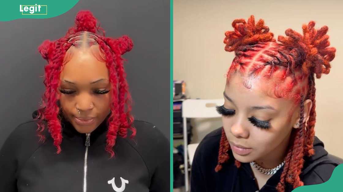 Red braided loc ponytail with bun Red braided loc ponytail with bun