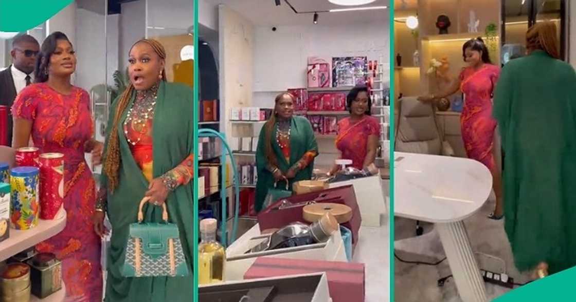 Lady shows her mother her walk-in store worth millions of naira