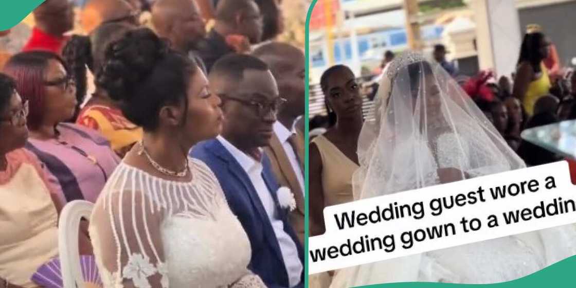 Mixed reactions as lady rocks wedding dress to someone else's marriage ceremony Mixed reactions as lady rocks wedding dress to someone else's marriage ceremony