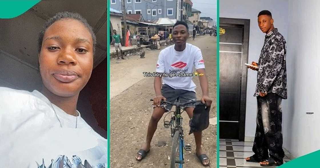 Caring man rides bicycle to his girlfriend's workplace to give her food. Caring man rides bicycle to his girlfriend's workplace to give her food.