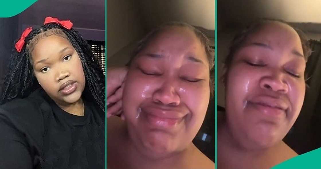 Lady in tears as boyfriend nabs her cheating on him