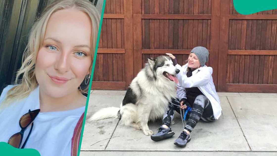 Lily from 8 Mile taking a selfie (L). The actress with her dog outdoors (R)