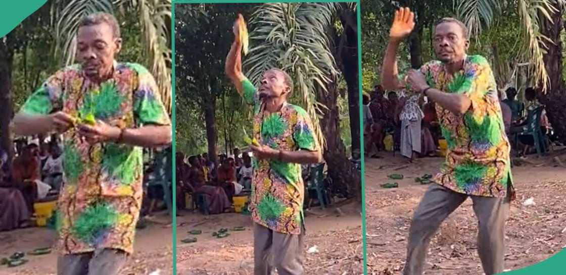 Man sprays green leaves at a party.