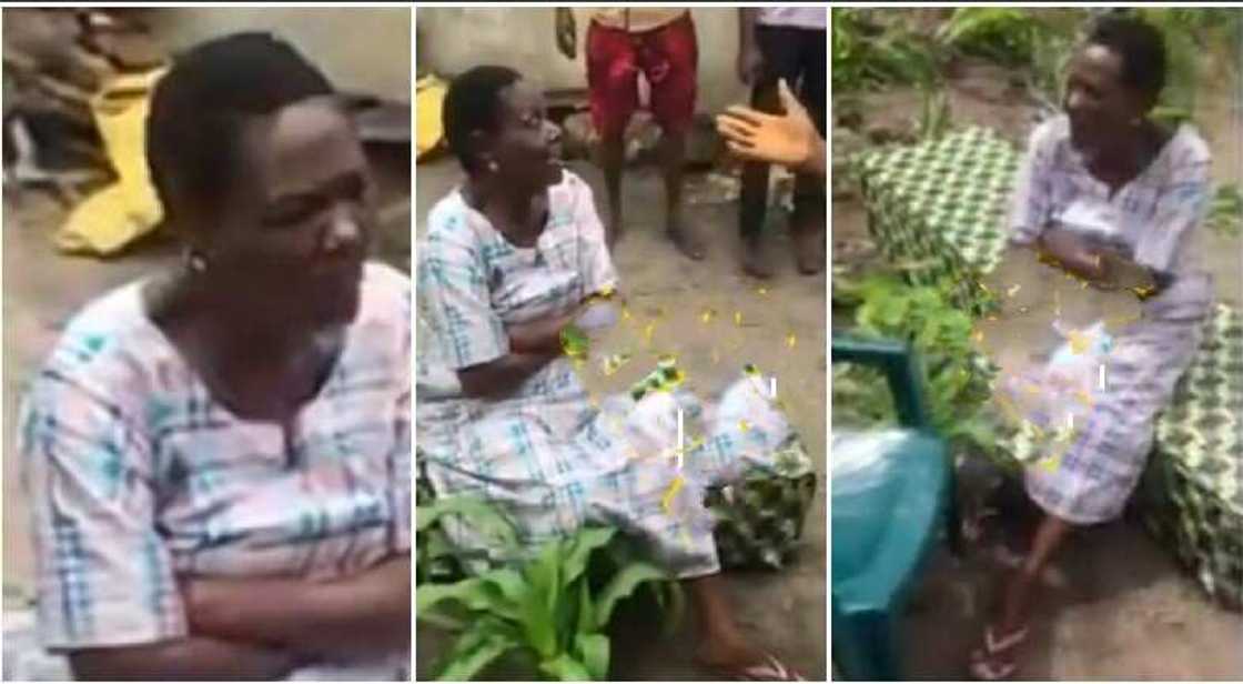 Nigerian lady from Delta state seen sitting on coffin. Nigerian lady from Delta state seen sitting on coffin.