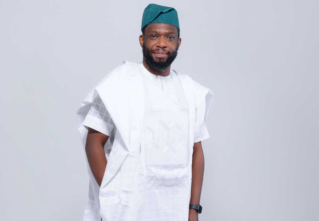 Dr Dipo Awojide poses wearing an Agbada Dr Dipo Awojide poses wearing an Agbada