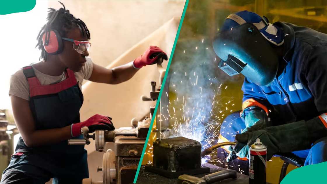 People working with protective gear People working with protective gear