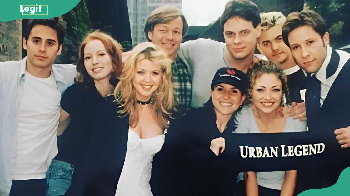 Urban Legend cast and crew filming posing for a photo Urban Legend cast and crew filming posing for a photo