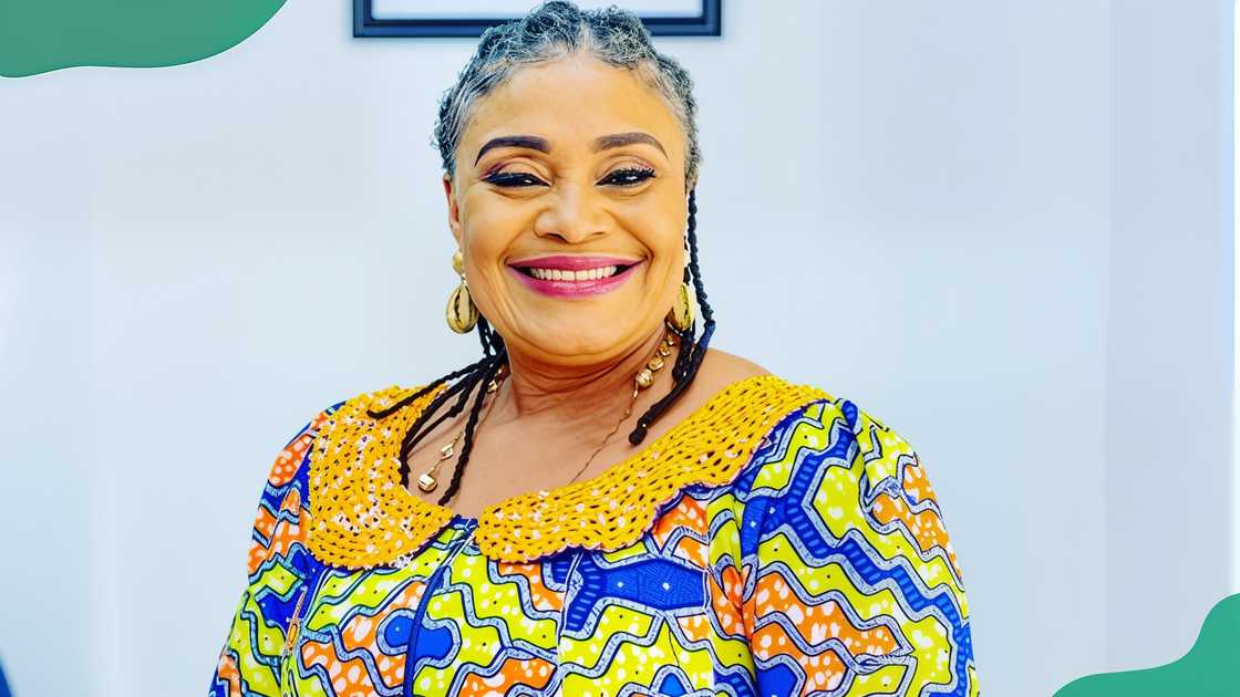 Ngozi Orji in a colourful native top. Ngozi Orji in a colourful native top.
