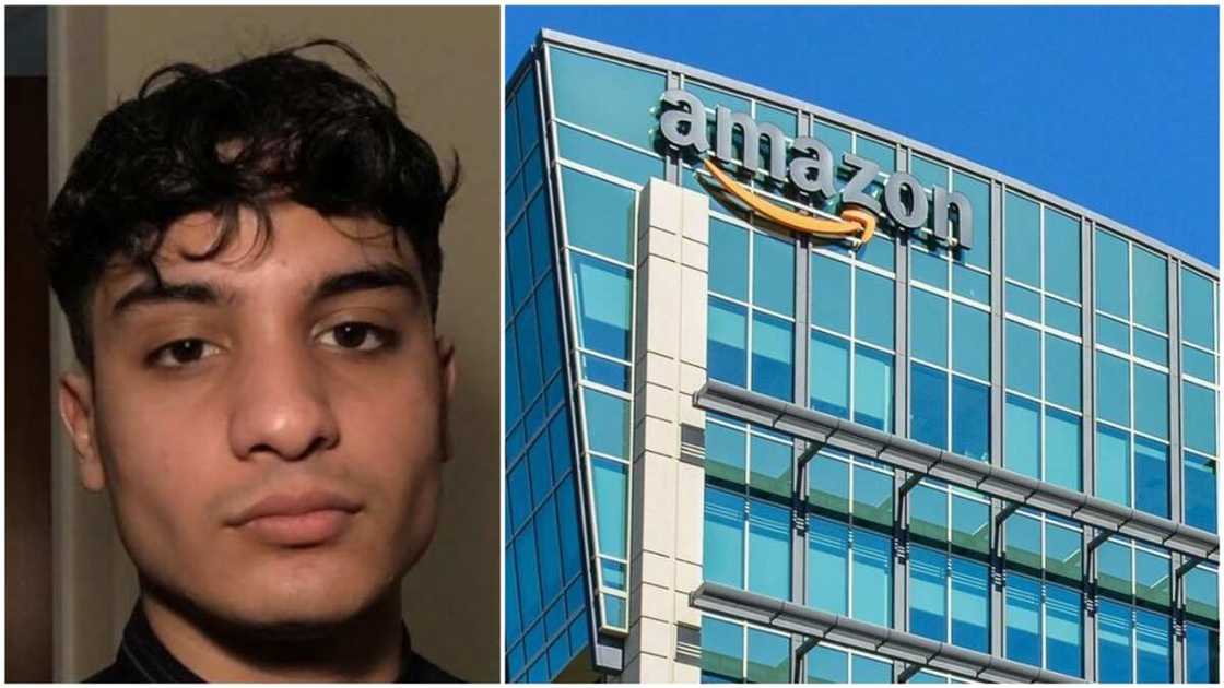 A collage of the young man and a random picture of Amazon company building. Photos sources: Twitter/Ismaeel/FoxBusiness A collage of the young man and a random picture of Amazon company building. Photos sources: Twitter/Ismaeel/FoxBusiness