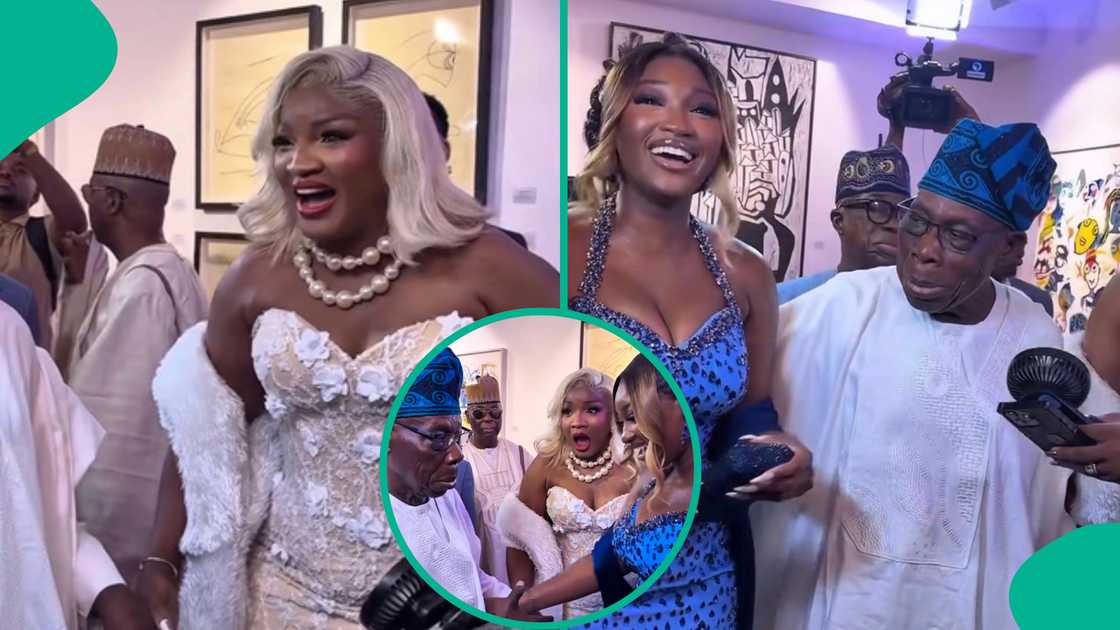 Former President Olusegun Obasanjo attends Omotola Jalade's movie premiere.