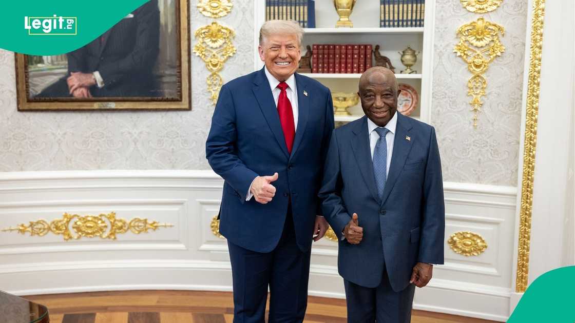 President Joseph Boakai of Liberia lasting  beside U.S. President Donald Trump