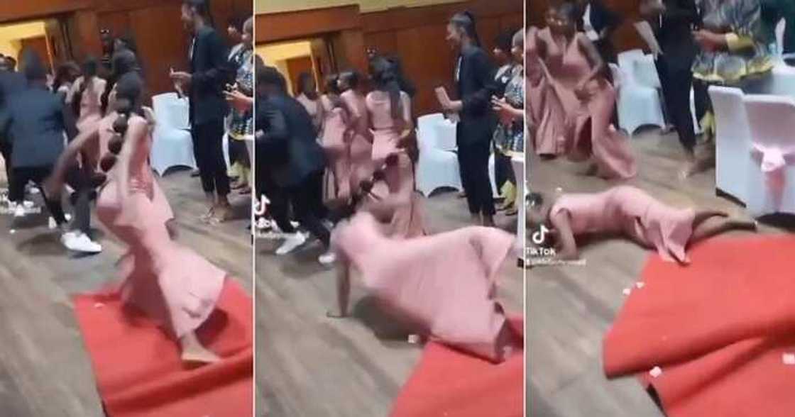 Bridesmaid falls while dancing at a wedding venue Bridesmaid falls while dancing at a wedding venue
