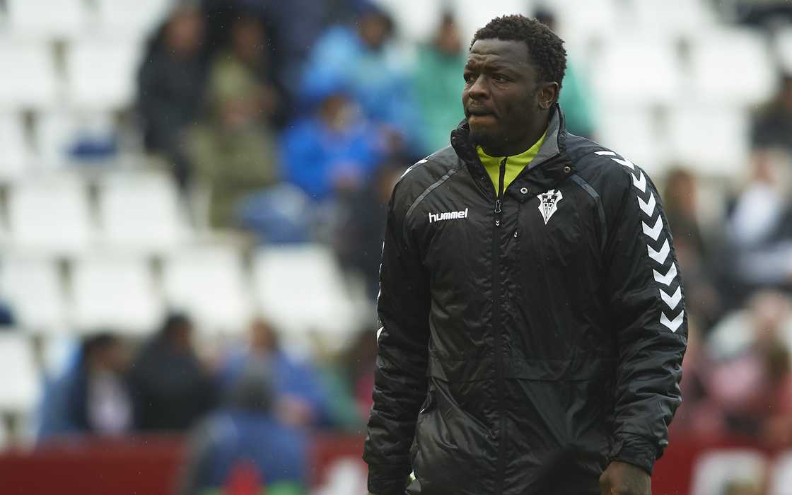 Sulley Muntari of Albacete Balompie looks on prior to the La Liga 123 match