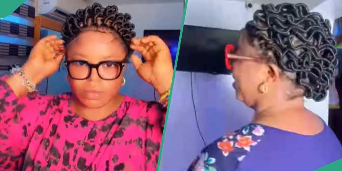 A woman rocks a thread wig A woman rocks a thread wig