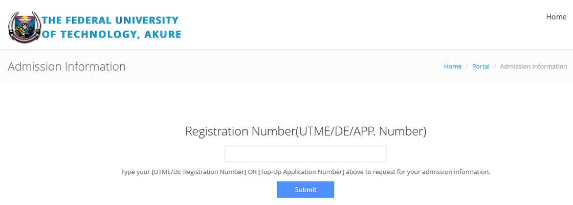 FUTA admission portal homepage FUTA admission portal homepage