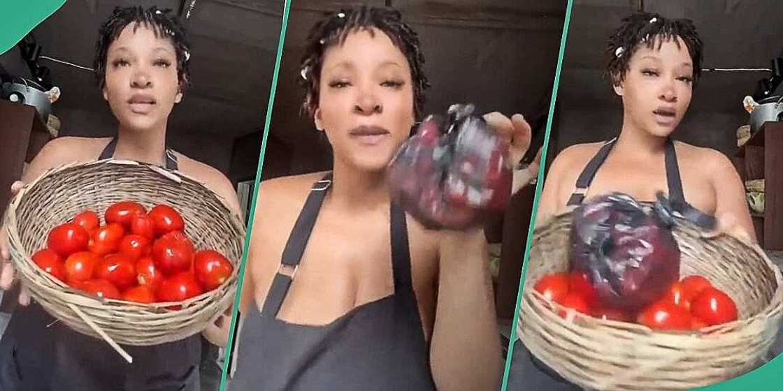 Lady cries out after buying tomatoes and pepper at market