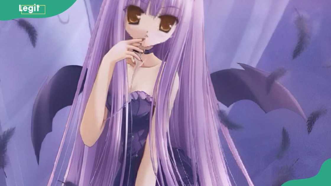 Twiska has long lavender hair Twiska has long lavender hair