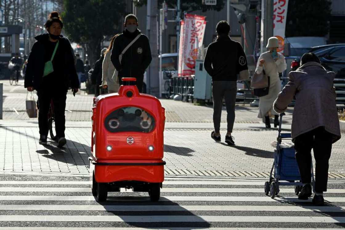 A four-wheeled robot dodges pedestrians on a street outside Tokyo, part of an experiment businesses hope will tackle labour shortages and rural isolation A four-wheeled robot dodges pedestrians on a street outside Tokyo, part of an experiment businesses hope will tackle labour shortages and rural isolation