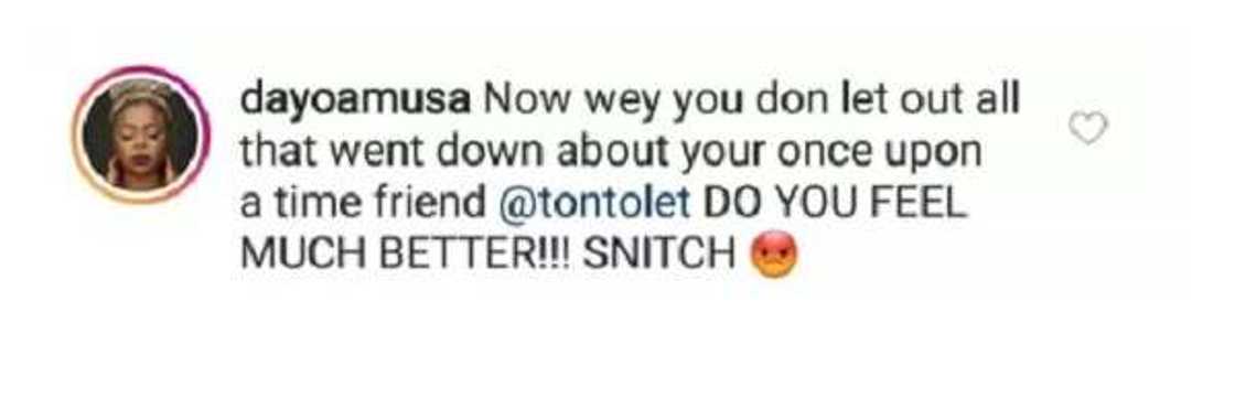 Dayo Amusa slams Tonto Dikeh’s ex-friend for dragging her Dayo Amusa slams Tonto Dikeh’s ex-friend for dragging her