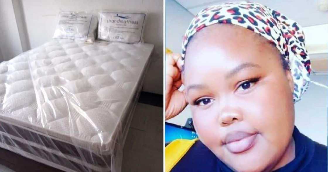 Woman buys new bed, Twitter user @LeratoRSA, woman celebrates buying new bed, woman sleeping on floor for 5 months Woman buys new bed, Twitter user @LeratoRSA, woman celebrates buying new bed, woman sleeping on floor for 5 months