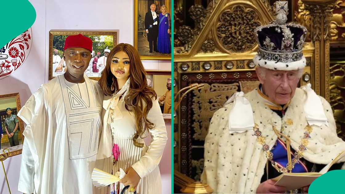 Regina Daniels and Ned Nwoko at King Charles III's 76th birthday party. Regina Daniels and Ned Nwoko at King Charles III's 76th birthday party.
