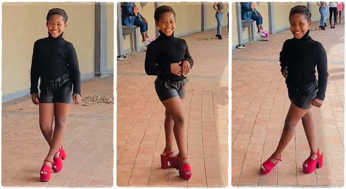 Photos of a little girl posing while cat-walking like a super-model. Photos of a little girl posing while cat-walking like a super-model.