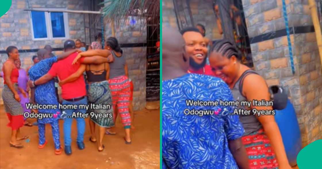 A woman celebrates as her husband finally returns to Nigeria from Italy. A woman celebrates as her husband finally returns to Nigeria from Italy.