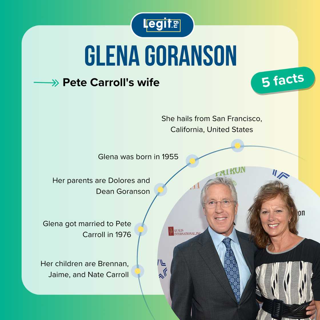 Glena Goranson's bio: Meet Pete Carroll's wife and kids - Legit.ng