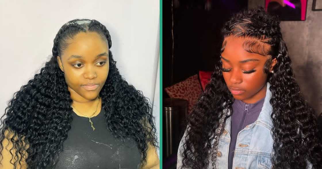 Half up, half down hairstyle with double cornrows Half up, half down hairstyle with double cornrows