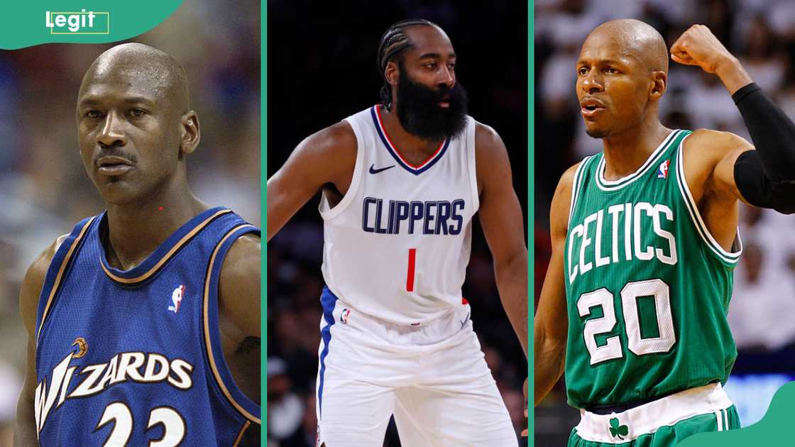 Michael Jordan (L), James Harden(C), Ray Allen (R) Michael Jordan (L), James Harden(C), Ray Allen (R)