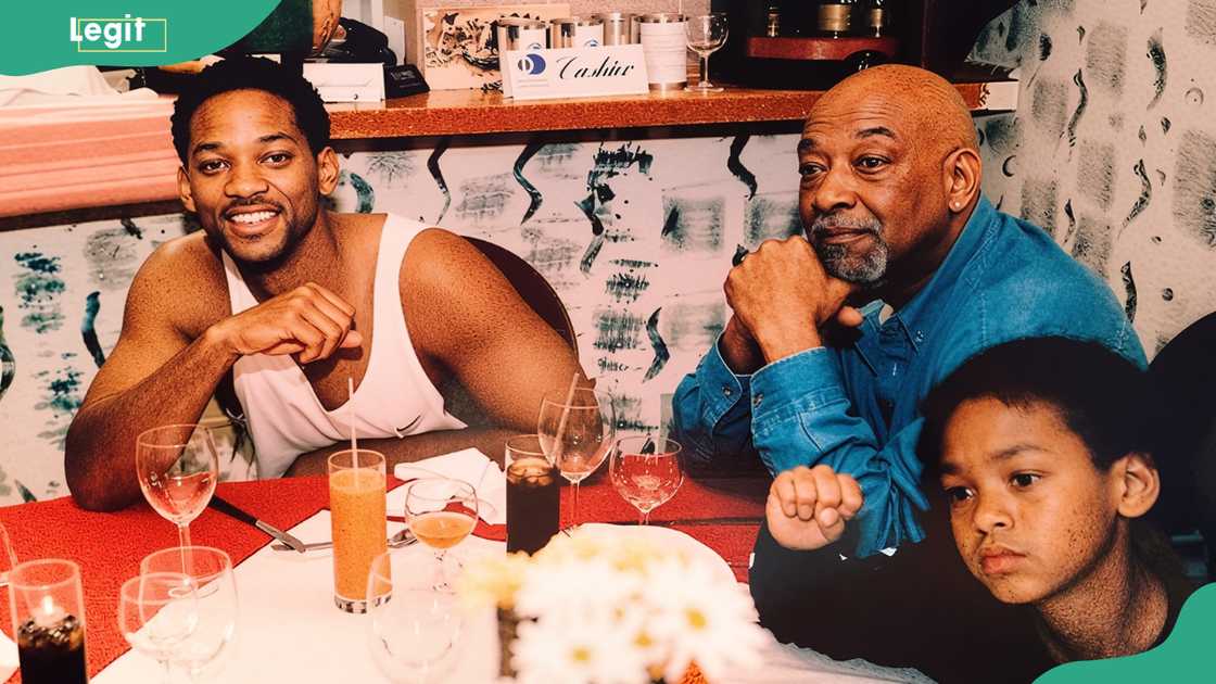 Will Smith, his father Willard, and Will's son, Trey, sitting together as they enjoy the conversation