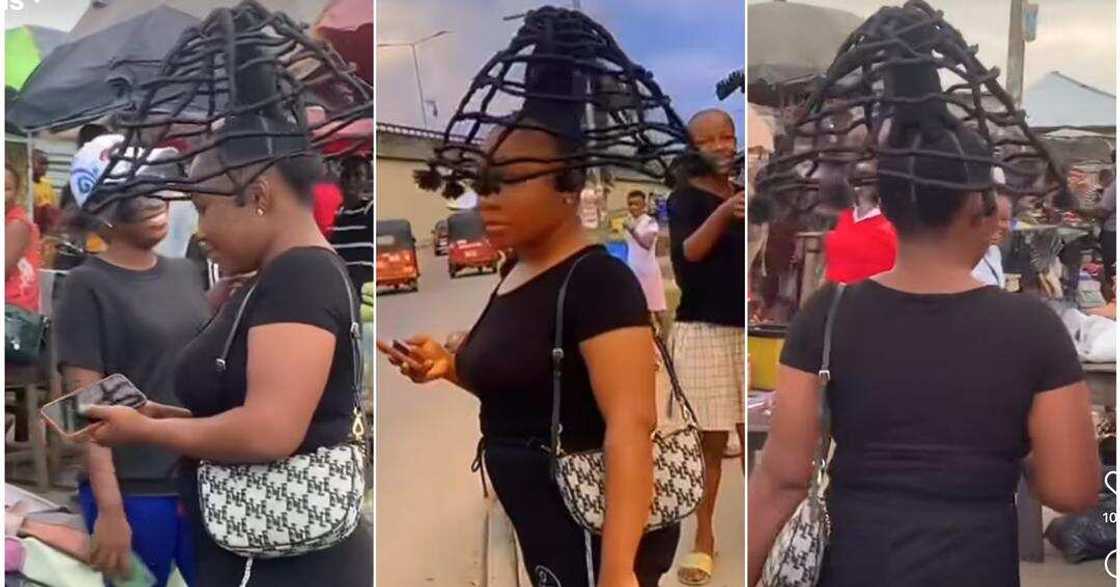 Lady rocks basket-like hairdo to market, video trends Lady rocks basket-like hairdo to market, video trends