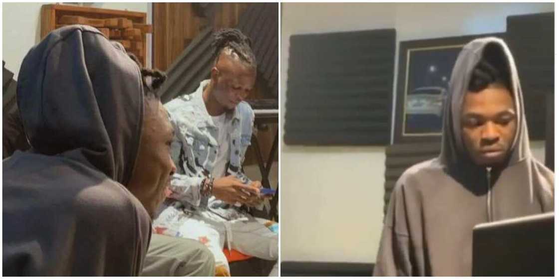 BBNaija's Laycon and singer Mayorkun spotted recording in the studio