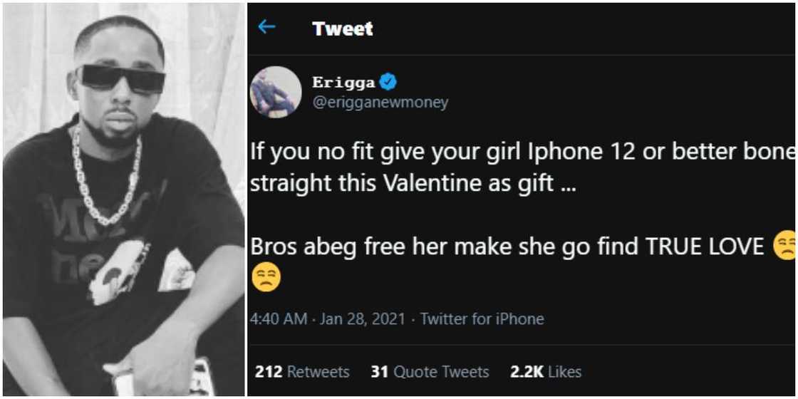 Rapper Erigga advises men