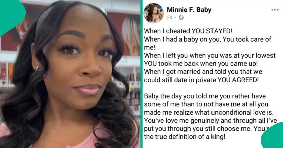 Woman trends after she praised her man on Facebook for staying with her despite cheating on him.