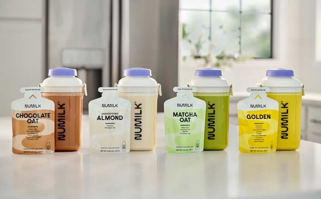 Pouches of Numilk plant-based milk concentrate Pouches of Numilk plant-based milk concentrate