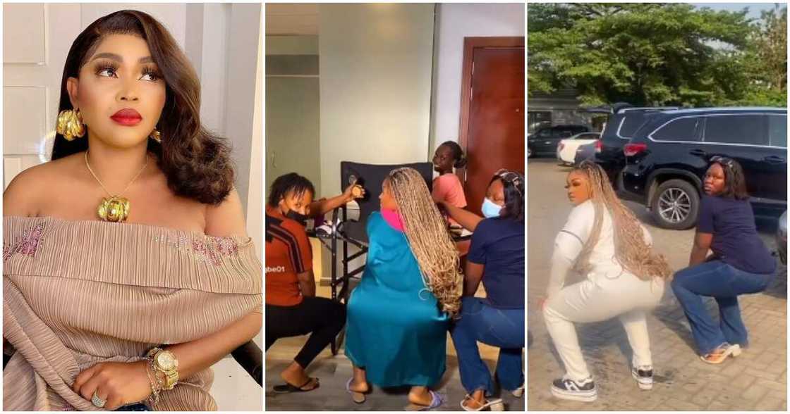 Mercy Aigbe puts her backside on display. Mercy Aigbe puts her backside on display.