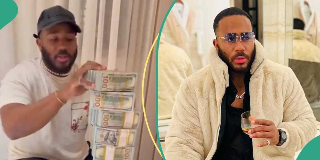 Kiddwaya flaunts stack of 100 dollar notes