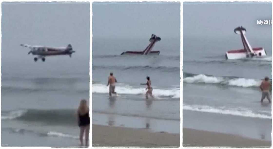 Photos show moment small plane crashed into water. Photos show moment small plane crashed into water.