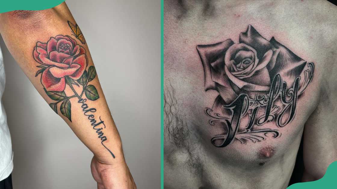 Realistic rose name tattoo