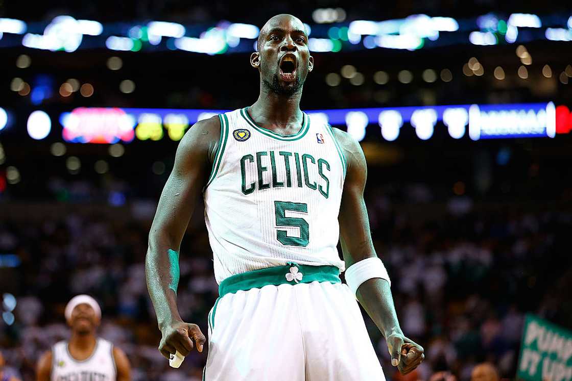 Kevin Garnett reacts prior to Game Three of the Eastern Conference Quarterfinals of the 2013 NBA Playoffs Kevin Garnett reacts prior to Game Three of the Eastern Conference Quarterfinals of the 2013 NBA Playoffs