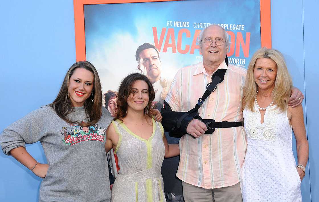 Emily Evelyn Chase, Caley Leigh Chase, actor Chevy Chase and his wife Jayni Chase in Westwood, California. Emily Evelyn Chase, Caley Leigh Chase, actor Chevy Chase and his wife Jayni Chase in Westwood, California.
