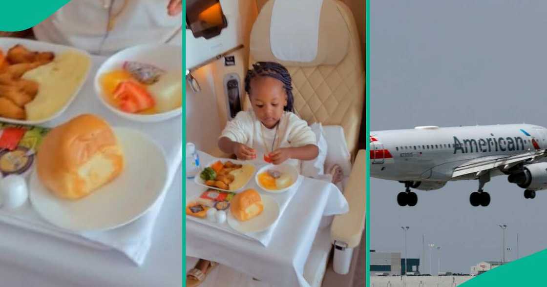 Little girl enjoys on airplane Little girl enjoys on airplane