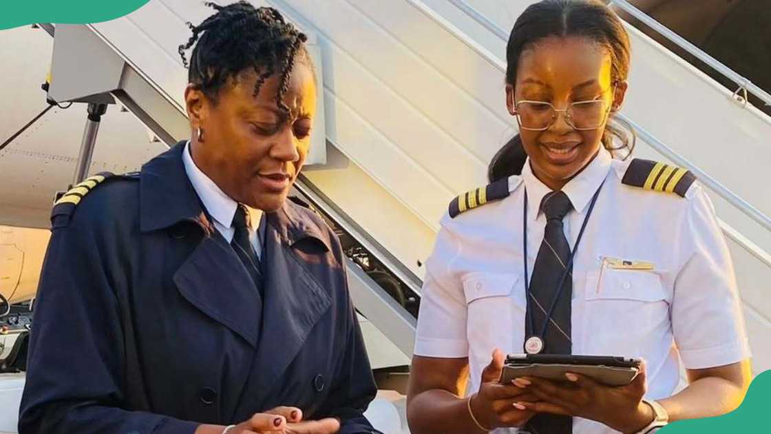 Two female pilots having a conversation