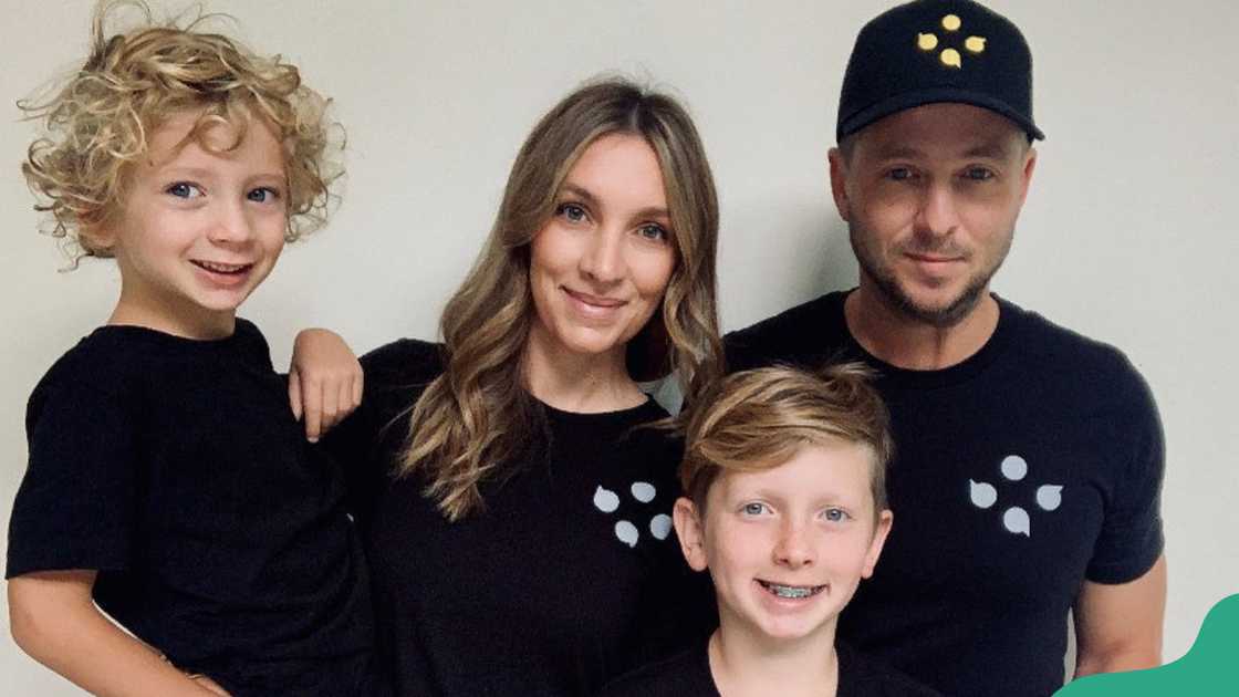 Ryan Tedder's wife and kids posing for photo Ryan Tedder's wife and kids posing for photo