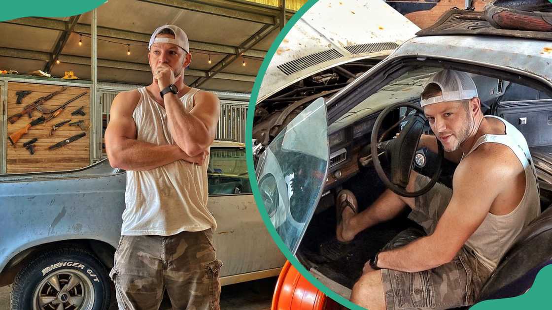 Matt Carriker is seen working towards the restoration of an old car Matt Carriker is seen working towards the restoration of an old car