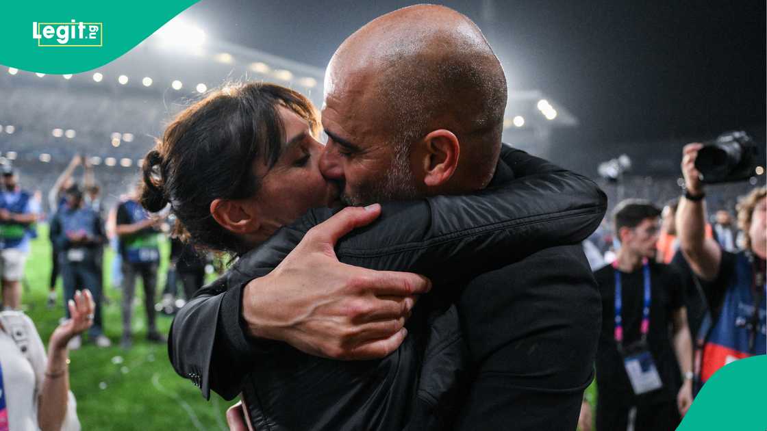 Pep Guardiola, Cristina Serra, Manchester City, Inter Milan, Atatürk Olympic Stadium, Istanbul, Turkiye, UEFA Champions League. Pep Guardiola, Cristina Serra, Manchester City, Inter Milan, Atatürk Olympic Stadium, Istanbul, Turkiye, UEFA Champions League.