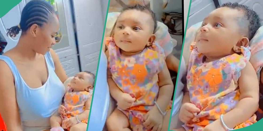 Baby looks at her mother strangely. Baby looks at her mother strangely.