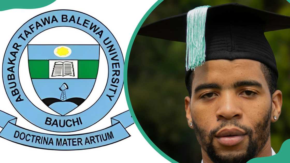 ATBU Bauchi logo (L), and a student wearing a graduation cap (R)