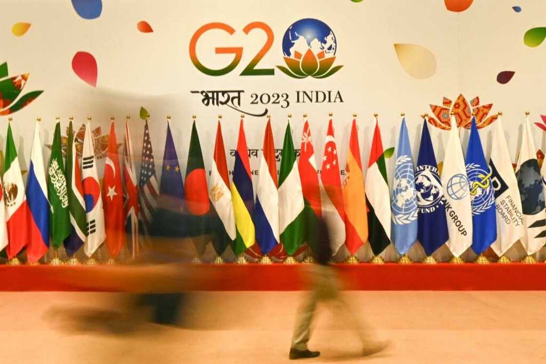 Flags of participating countries are seen inside the international media centre at the G20 summit venue, ahead of its start in New Delhi Flags of participating countries are seen inside the international media centre at the G20 summit venue, ahead of its start in New Delhi